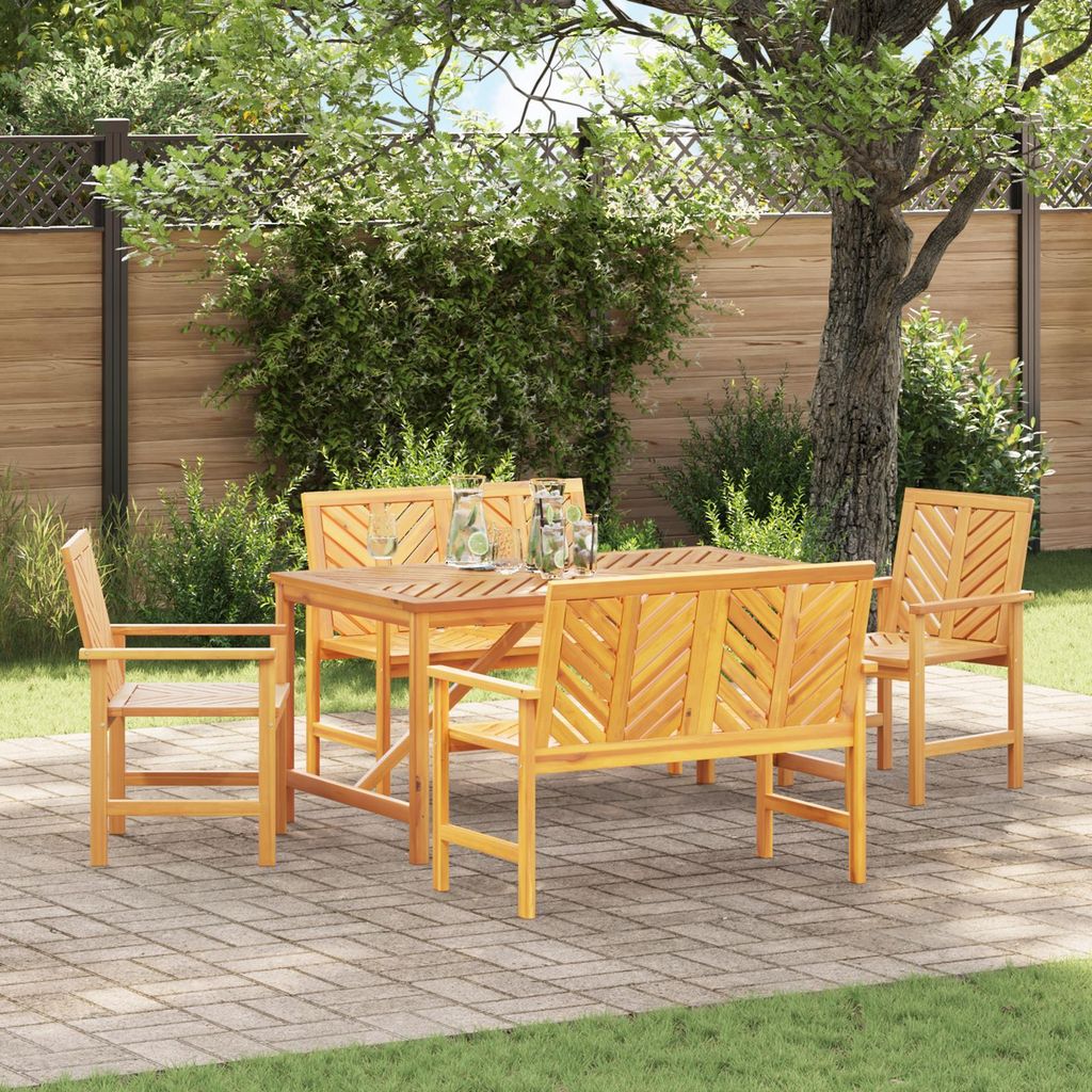 5-teiliges Garten-Essset Massivholz Akazie, Design Gartentische Neu