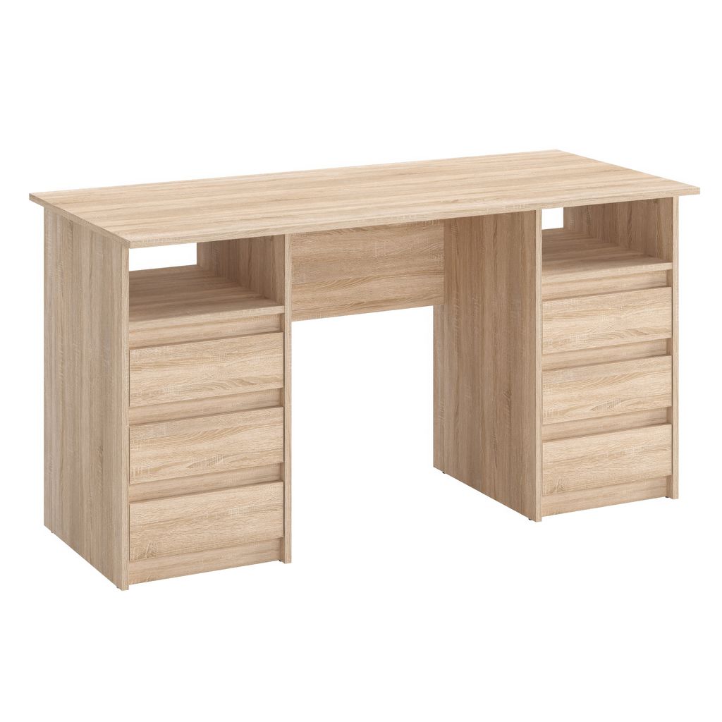 KOMTO Schreibtisch mit Schubladen - Oslo 140 x 60 x 74 cm Schreibtisch Bürotisch Computertisch Arbeitstisch Büro PC-Tisch Kinderschreibt Sonoma