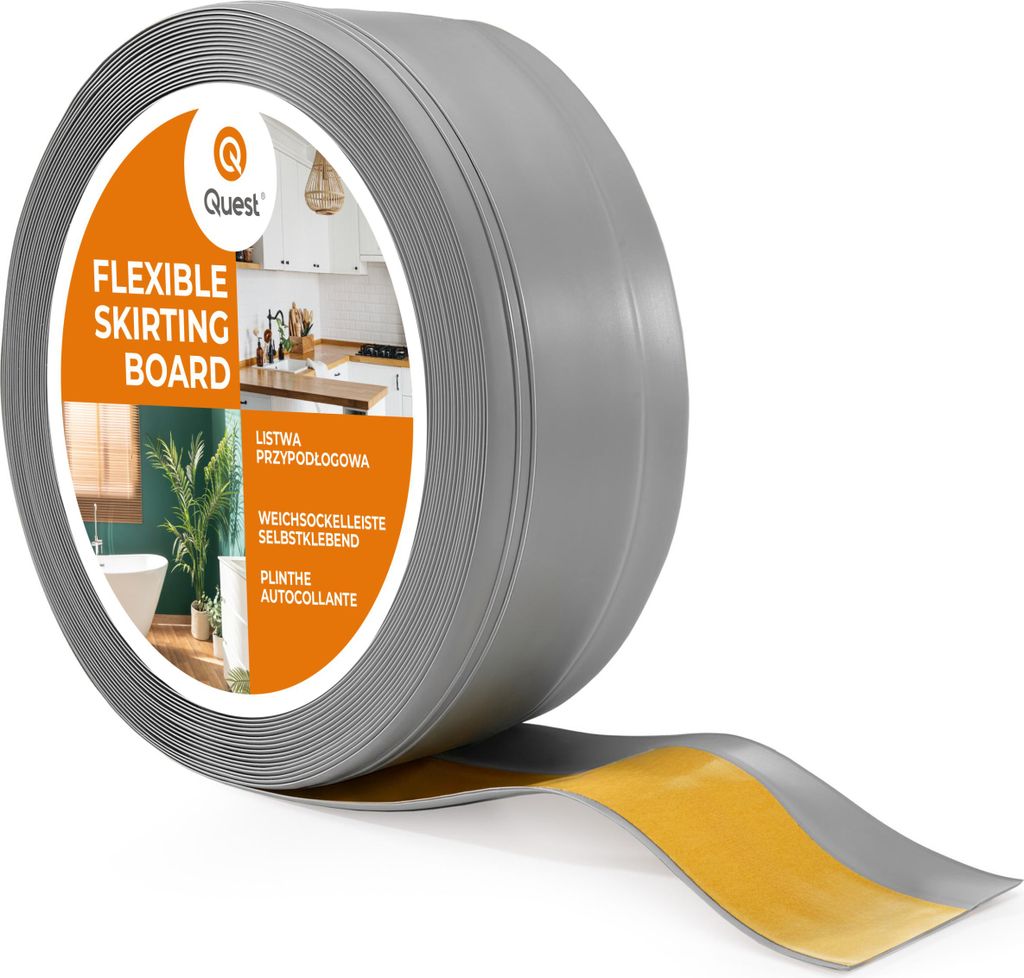 QUEST Selbstklebende PVC-Sockelleiste, flexible Nachbildung-Leiste, 50x20mm, grau, 50x20 mm, 15 m