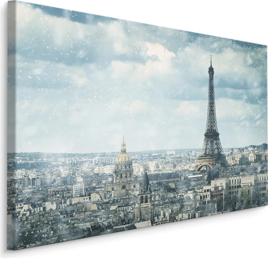 Favolosa carta da parati su tela 120x80 cm XXL stampa d'arte Parigi neve Torre Eiffel