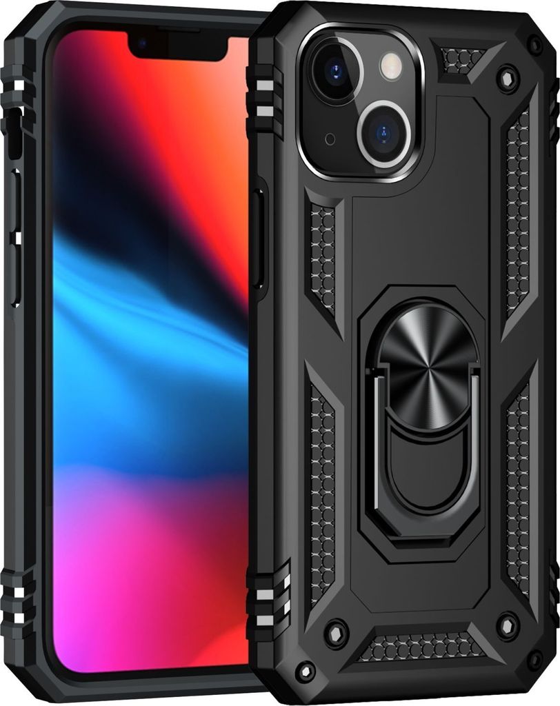 Mobigear Armor Ring iPhone 13 Hülle Hardcase Backcover Stoßfest mit Ringhalter - Schwarz