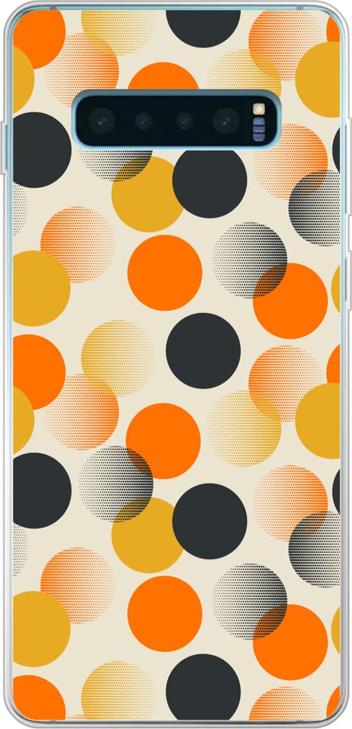 MuchoWow Handyhülle Schutzhülle Hülle für Telefoonhoesje Samsung Galaxy S10 Plus Tupfen - Design - Retro - Orange Silikon Softcase Handy Hül...