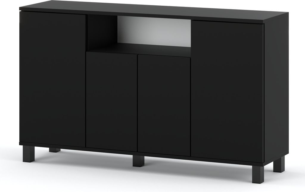 Skandinavische Kommode Sideboard Holz 140x80x35 für Wohnzimmer, Flur oder als Kommode Schlafzimmer - Minimalistisches Design - Schwarz Matt