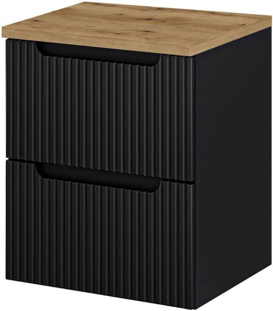 Waschtischunterschrank 'Skelbolu' hängend mit Schubladen 50 x 60 x 40 cm Schwarz/Eiche