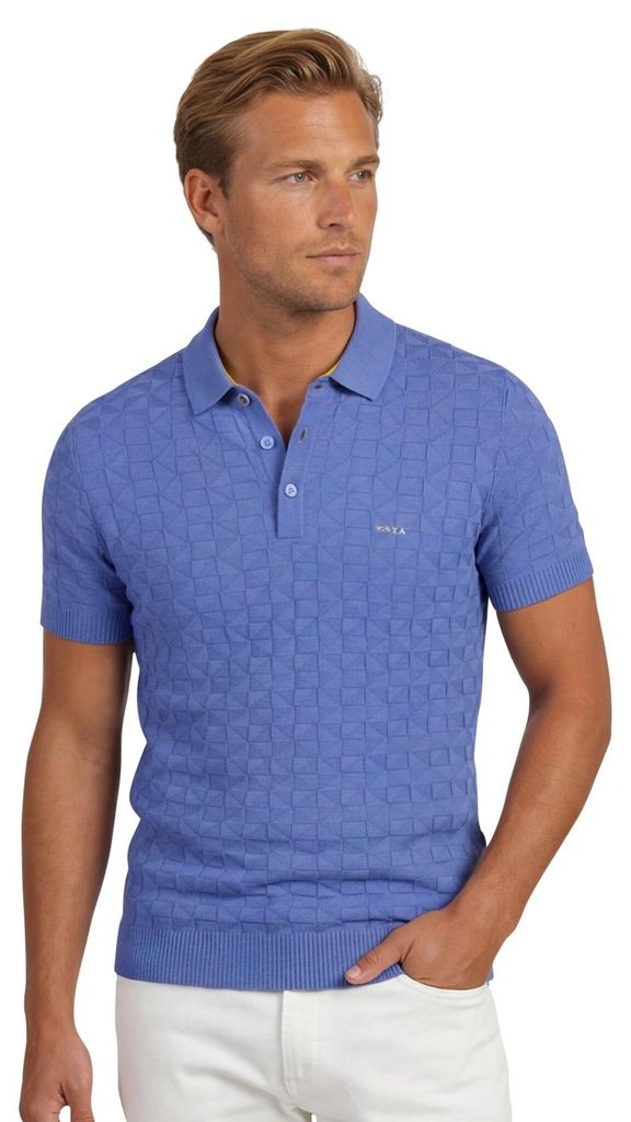 Nza Poloshirt gestrickt mit Struktur blau Baumwolle