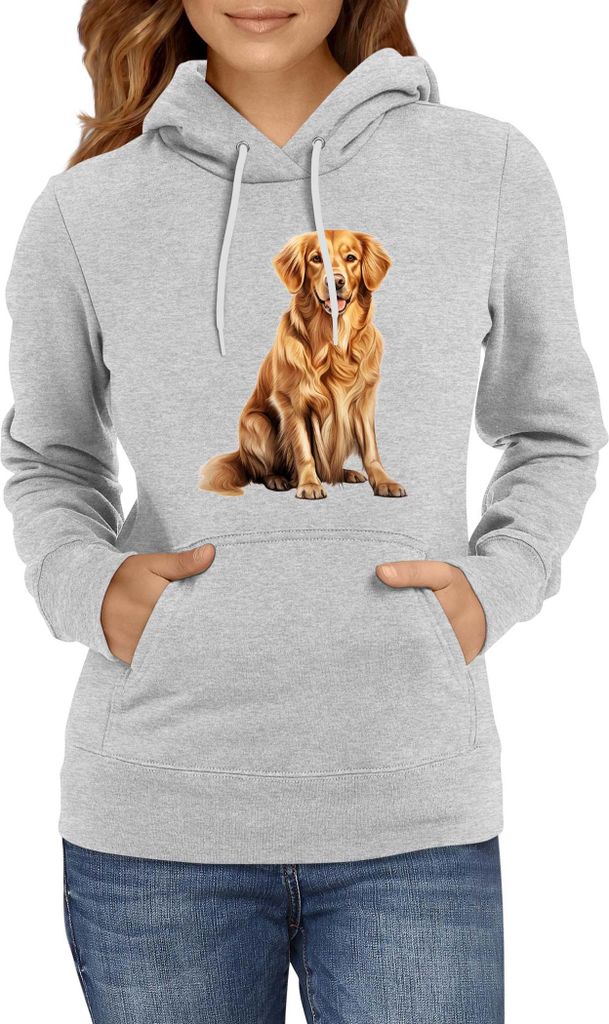 Damen Kapuzenpullover Dogs Breeds Golden Retriever Dog Breed 008, Lady XS / Grau
