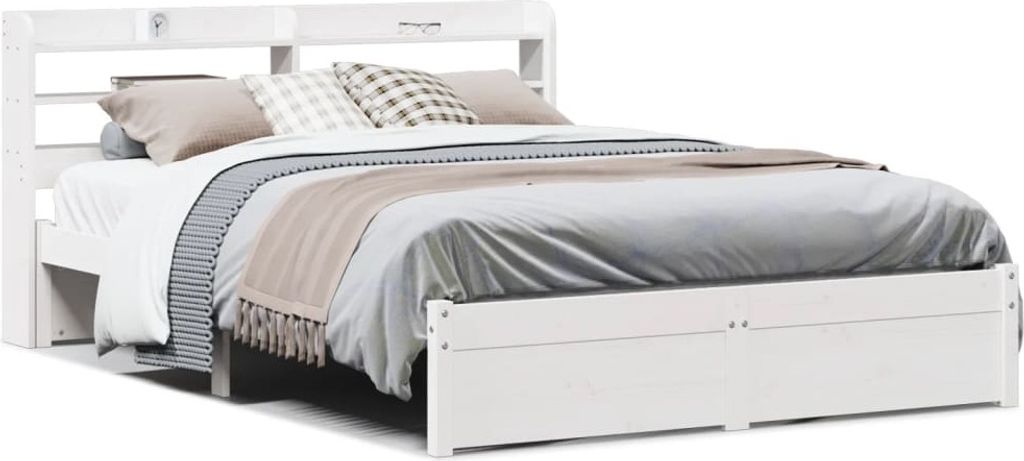 vidaXL Bettgestell mit Kopfteil ohne Matratze Weiß 140x190 cm