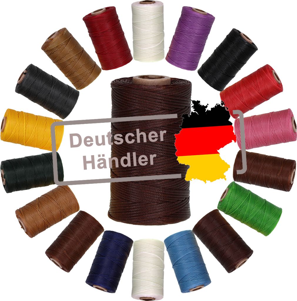 Ledergarn gewachst braun 1mm x 0,3mm I Sattlergarn - gewachster Faden aus Polyester stabil & haltbar I Wachsgarn Forellenfaden Outdoor Nähgarn in ...