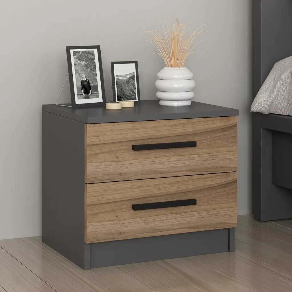 Table de Chevet Design en Noyer Kale 4920 Petit Meuble de Rangement