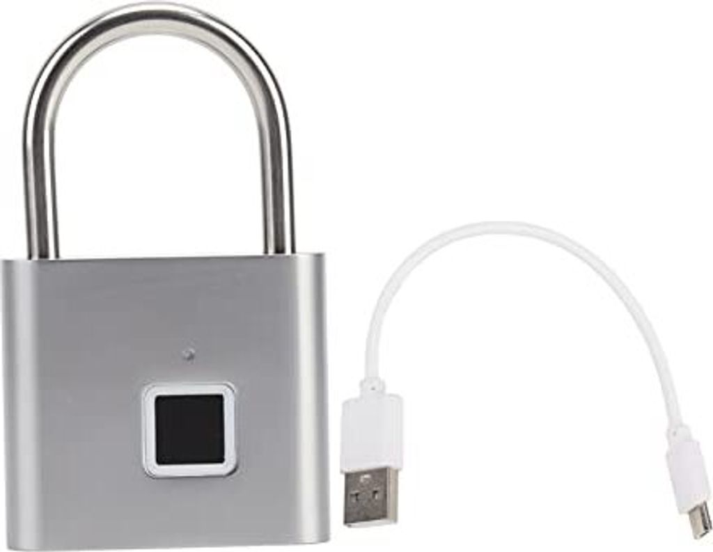 Smart Fingerabdruck Vorhängeschloss, 0,5 Sekunden entsperren, 10 Fingerabdrücke, USB -Schnittstelle, 3 Farblichtgepäck (Silber)