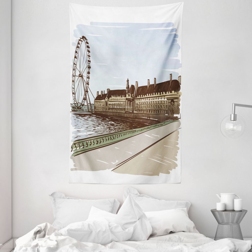 ABAKUHAUS London Wandteppich und Tagesdecke, Historische Gebäude England aus Weiches Mikrofaser Stoff Waschbar ohne Verblassen Digitaldruck, 140 x...