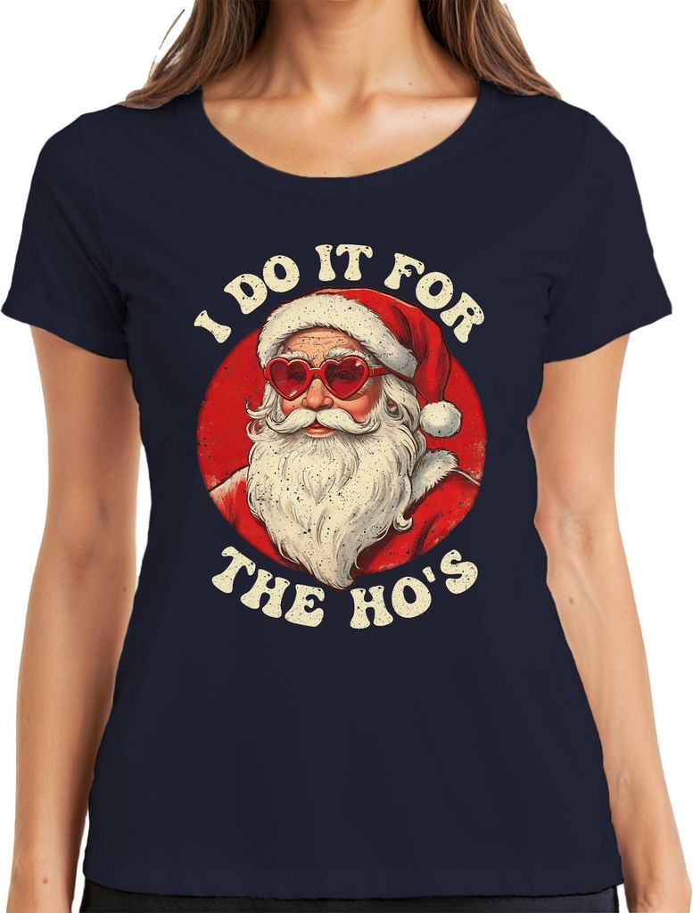 I Do It For The Ho's Weihnachtsmann Herzbrille Weihnachten Damen T-Shirt, Navy, S