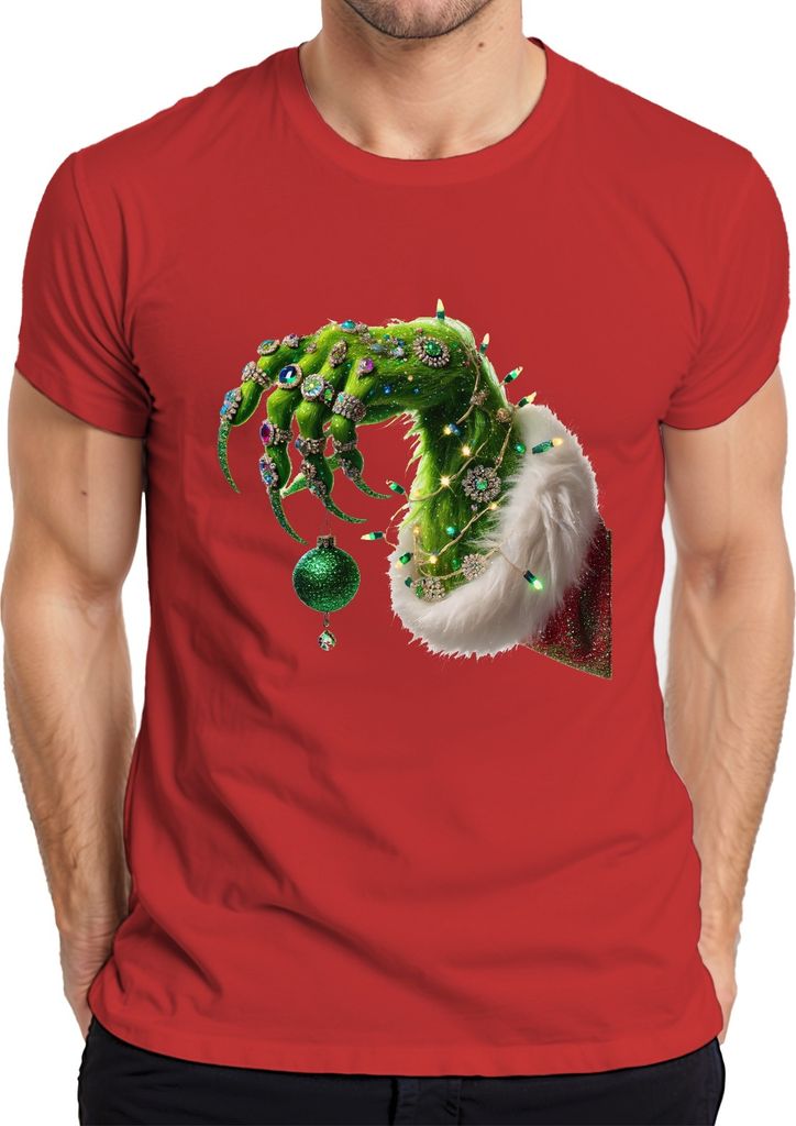 Grinch Hand Weihnachtskugel Christbaum - Weihnachten Christmas Xmas Herren T-Shirt, Rot, XL