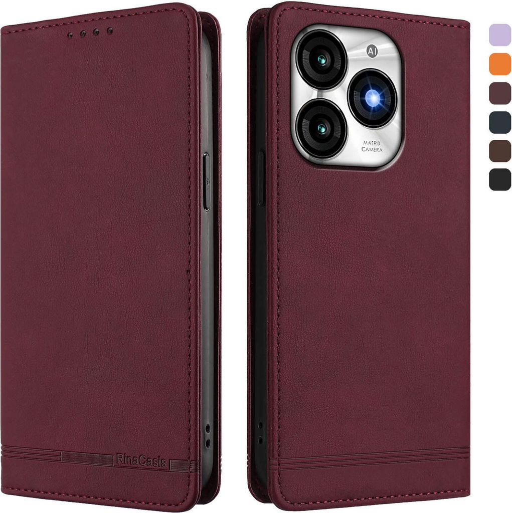 Hülle für itel A70, Retro Kunstleder Ständer Klapphülle mit Kartenfächer und Magnetische Rot