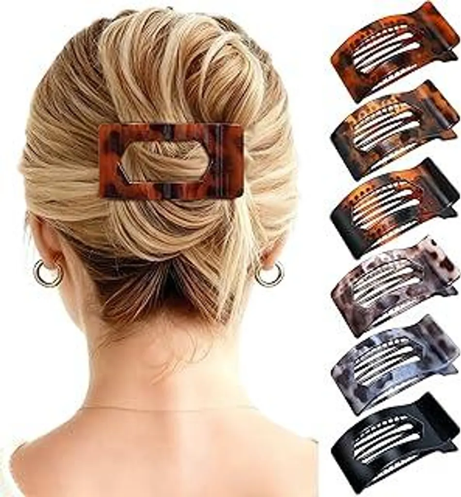 Mesovor 6 fermagli piatti per capelli per donne e ragazze, forte tenuta, fermagli piatti per capelli spessi e sottili | 10 cm antiscivolo, grandi, quadrati (guscio di tartaruga lucido)