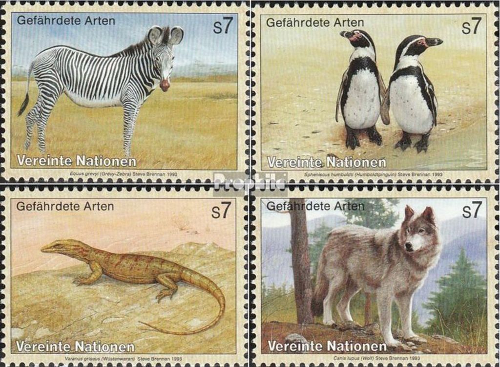 Briefmarken UNO - Wien 1993 Mi 143-146 (kompl.Ausg.) gestempelt Gefährdete Tiere