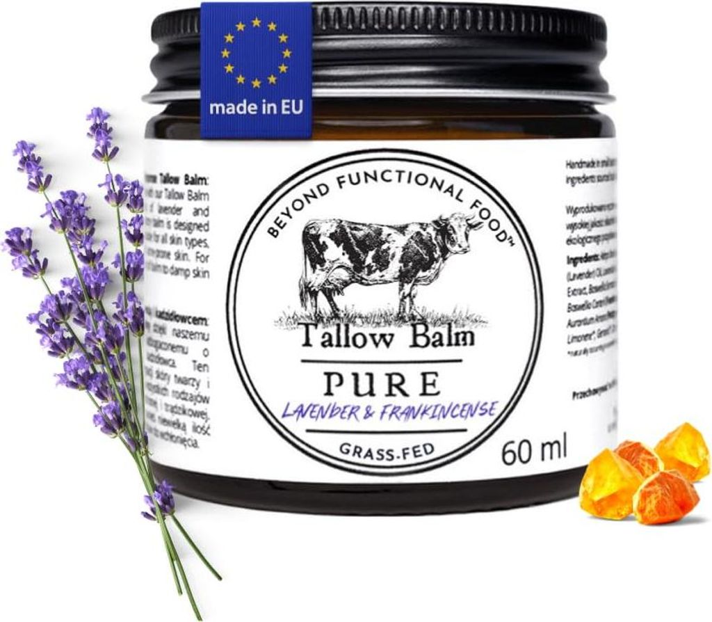PURE Natürlicher 100% Rindertalg-Balsam mit Lavendel und Weihrauch, Talg-Balsam 60 ml