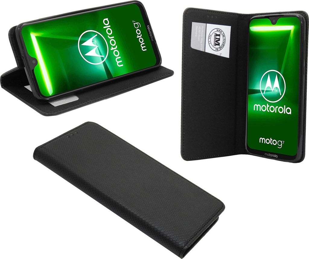 cofi1453 Buch Tasche "Smart" kompatibel mit MOTOROLA MOTO G7 PLUS Handy Hülle Etui Brieftasche Schutzhülle mit Standfunktion, Kartenfach Schwarz