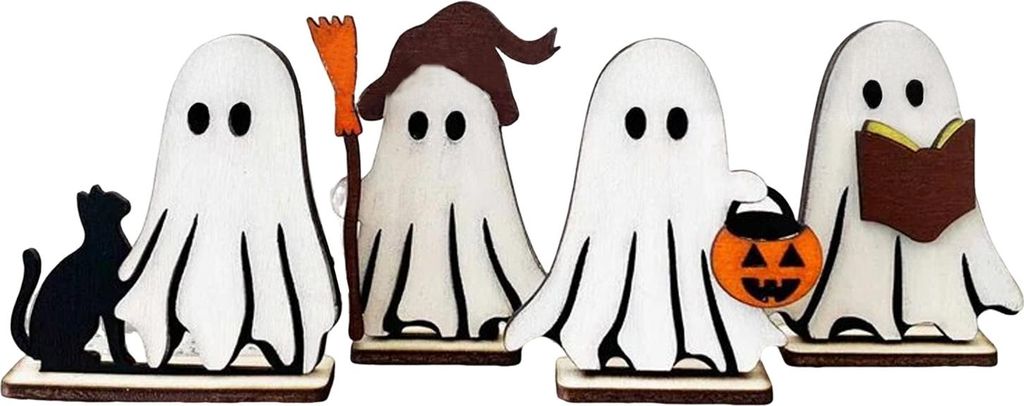 Niedliche hölzerne Geisterschilder, Halloween-Tablett-Dekoration für den Innenbereich, Geisterthema, Tischdekoration für Partys, Zuhause, Küche...
