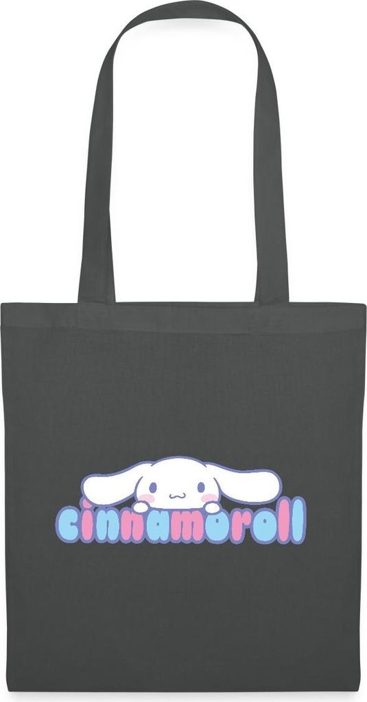 Spreadshirt Cinnamoroll Guckt Über Schriftzug Stoffbeutel, One size, Graphite