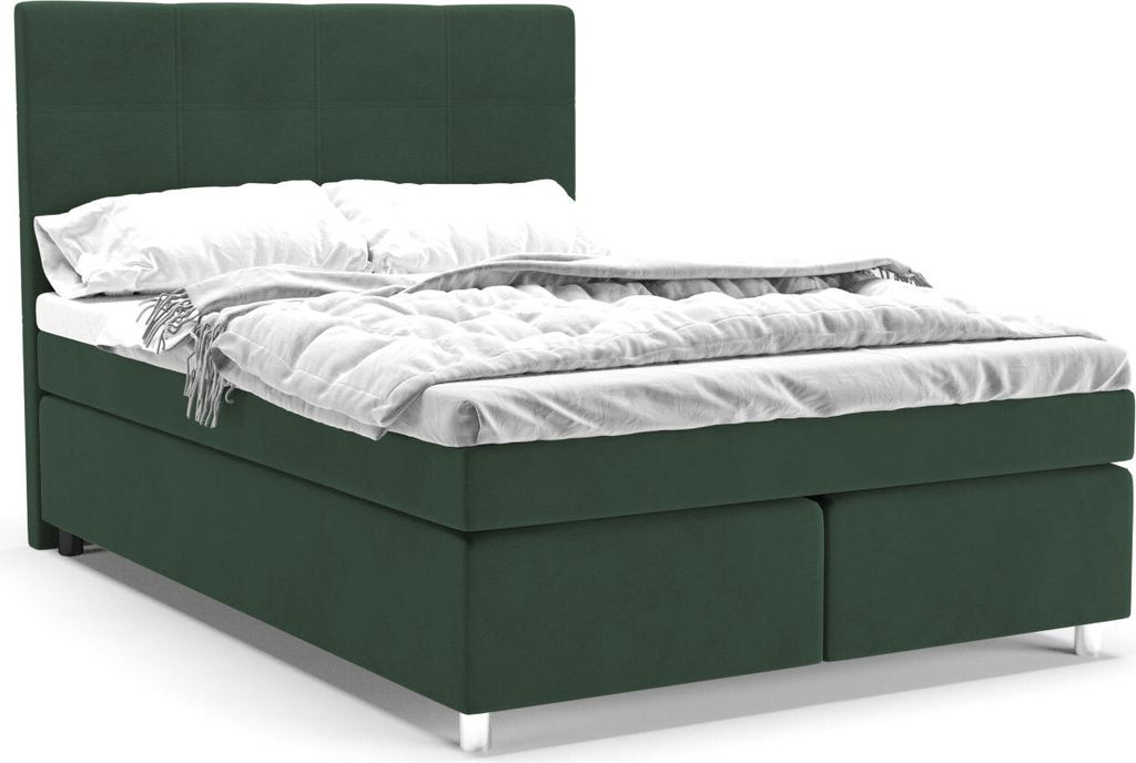 Panda Möbel - Clark Boxspringbett kontinentales Doppelbett mit hochwertiger Matratze und Topper - komfortabel, modern, stilvoll - 140x200 cm blau
