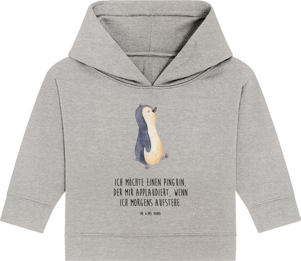 Mr. & Mrs. Panda Organic Baby Hoodie Pinguin marschieren 12. - 18. Monat - Heather Grey - Geschenk, Schwester, Kapuzensweatshirt, Kapuzenshirt, Auf...