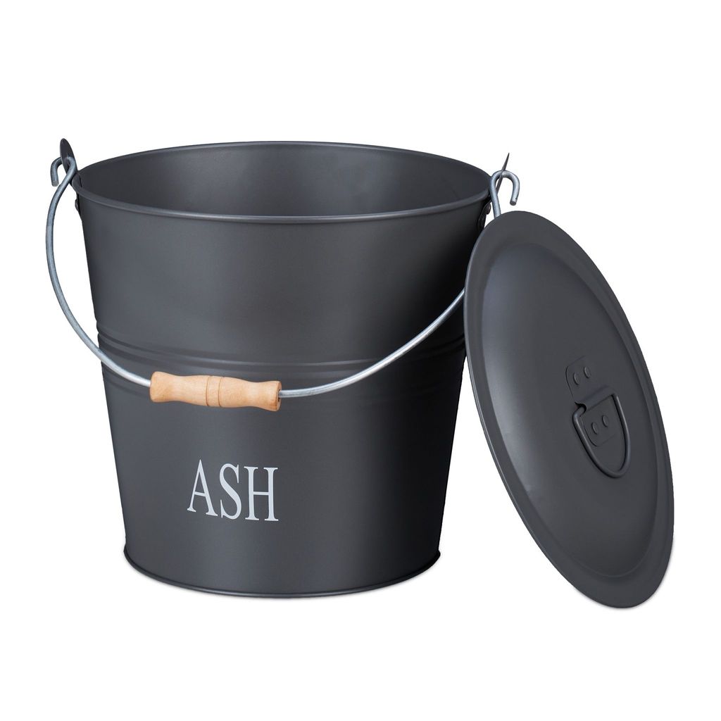 Relaxdays Ascheeimer 12 Liter Kohle Asche runde Aschetonne Produktbild 
