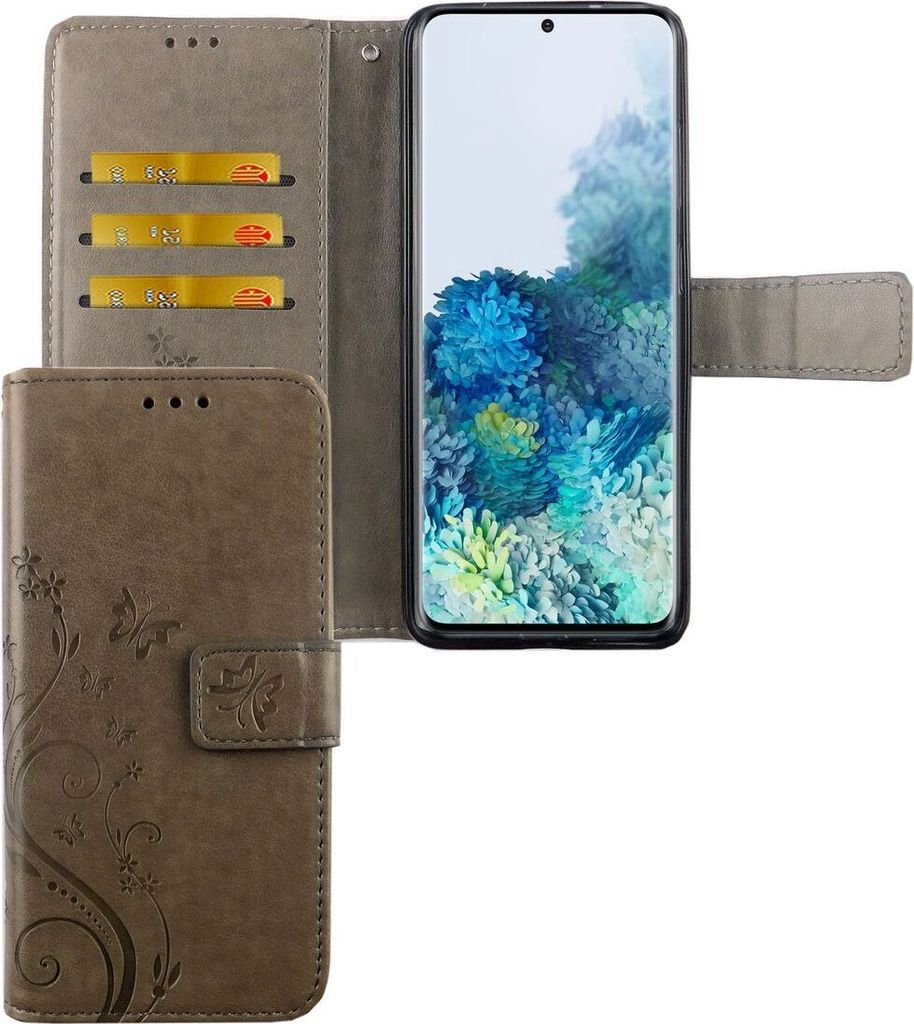 Samsung Galaxy S20 Handy Hülle Schutz-Tasche Cover Flip-Case Kartenfach Grau