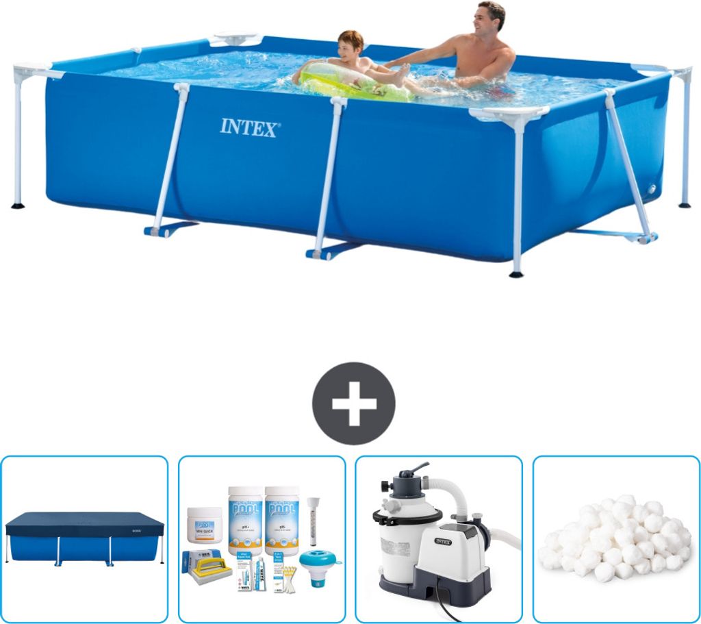 Intex-Schwimmbecken mit rechteckigem Rahmen – 260 x 160 x 65 cm – Blau – im Lieferumfang enthalten Abdeckung - Wartungspaket - Filterpumpe f...