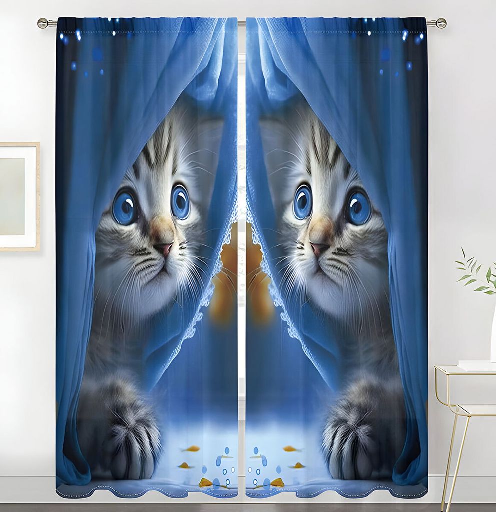 Hotové závěsy modré 200x220 cm - Kotě Obrázek produktu 