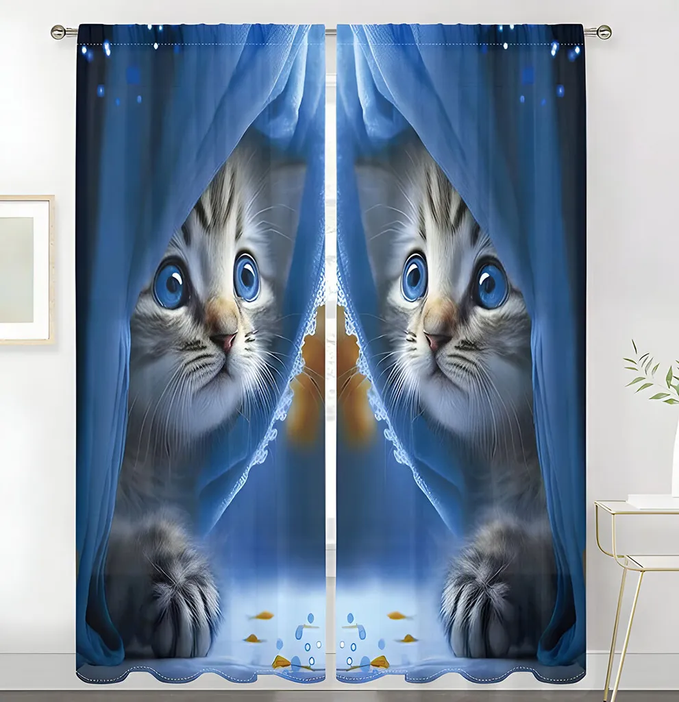 Rideau bleu prêt à poser Kotě 200x220 cm pour salon et chambre