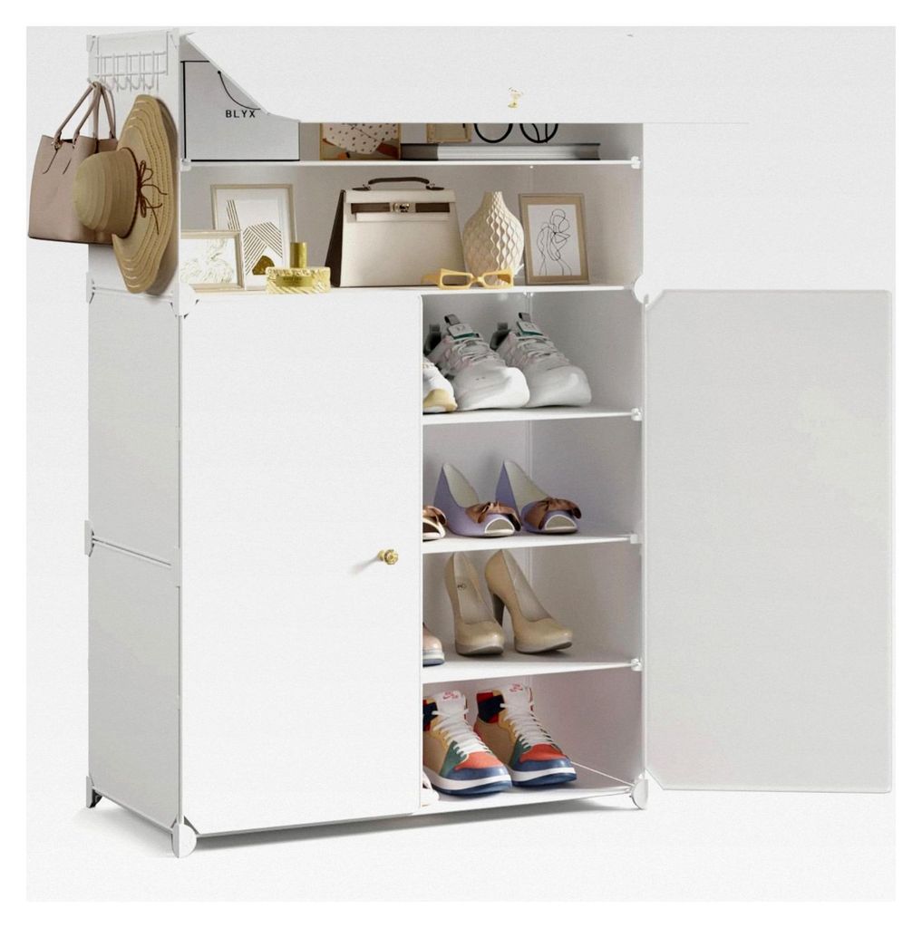 Schuhregal mit 6 Ebenen und Türen, Kunststoff Aufbewahrungsschrank mit verstellbaren Ablagen, für Flur, Schlafzimmer, Wohnzimmer, Eingang, 30 × ...