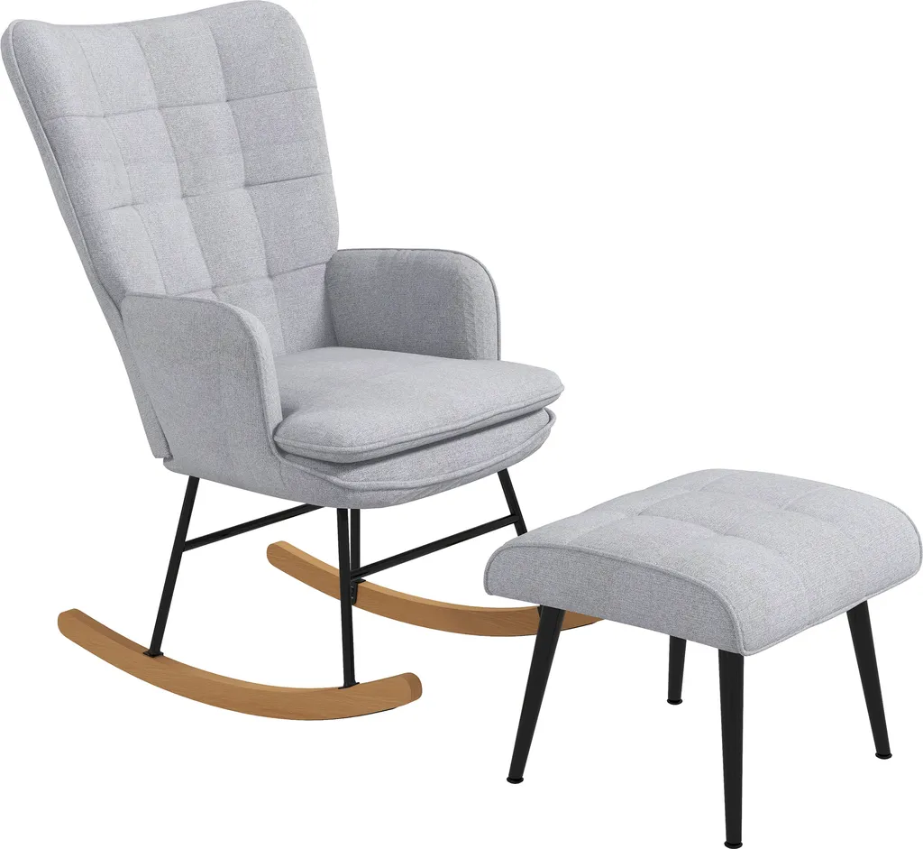 Fauteuil à bascule pour chambre de bébé et allaitement en lin gris