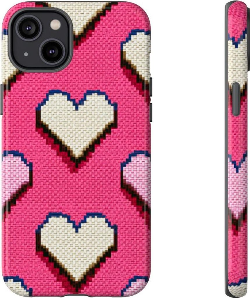 Pixelherzen in Weiß und Rosa – Hülle Kompatibel mit iPhone 14 Plus