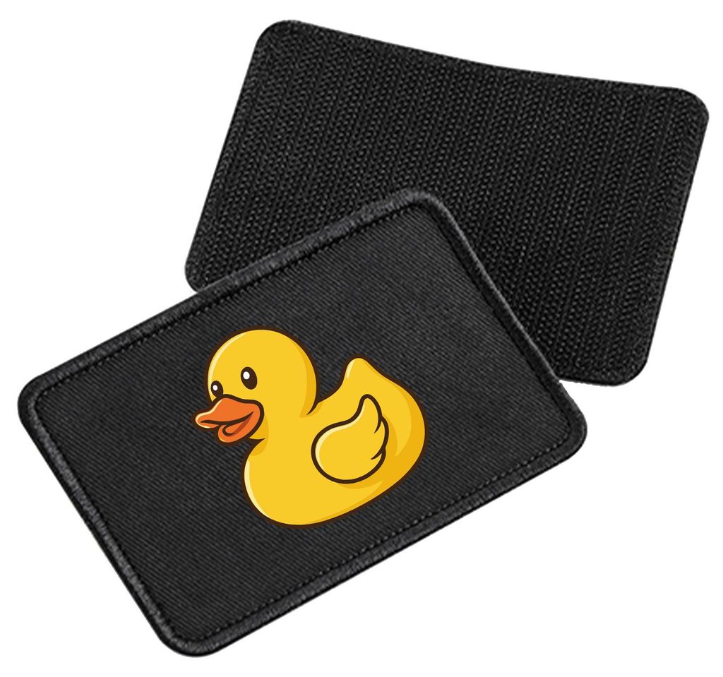 Huuraa Patch Quietscheente Gummiente Badeente Black 10 x 6,5cm Baumwolle Klettpatch für Mütze Geschenkidee