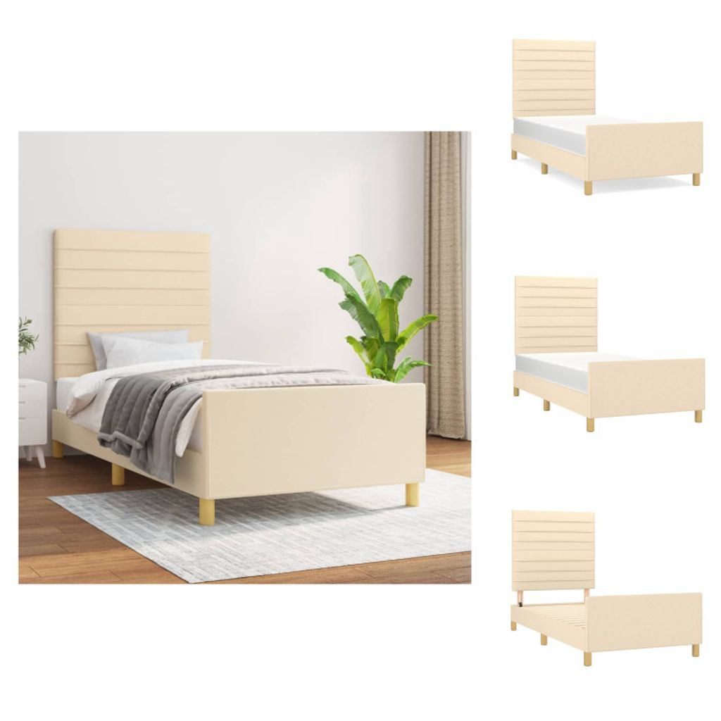 vidaXL Bettgestell mit Kopfteil Creme 90x190 cm Stoff - Betten & Bettgestelle