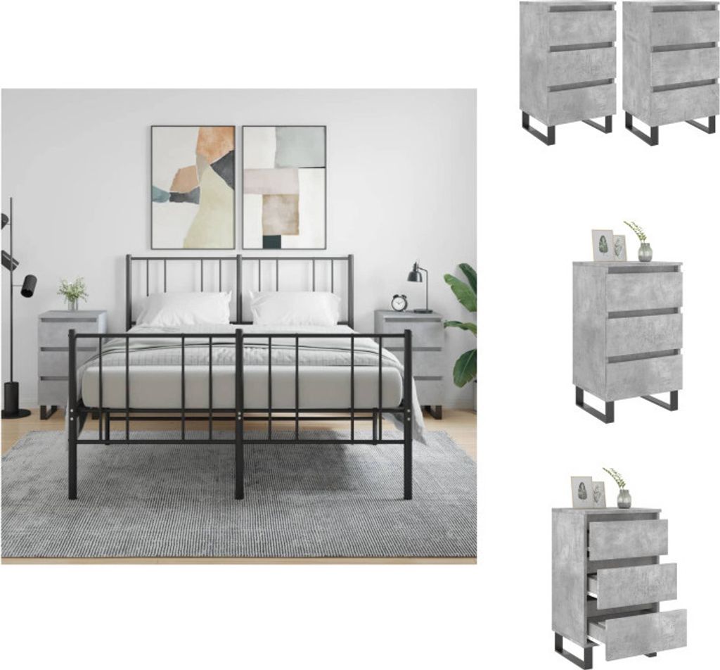vidaXL Nachttische 2 Stk. Betongrau 40x35x69 cm Holzwerkstoff - Nachttische