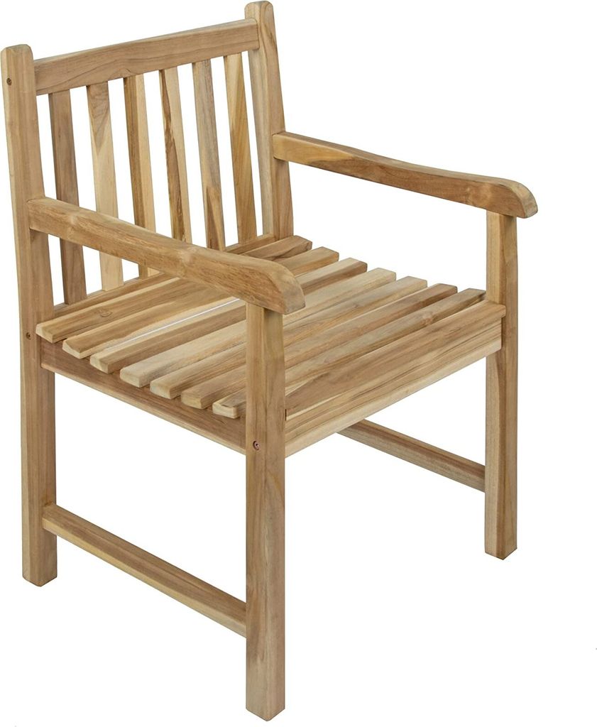 Garten-Sessel Caracas, Garten-Stuhl aus Teak-Holz, Massivholz Garten-Möbel Terrassen-Stuhl, Sitzgelegenheit mit Armlehnen, Balkon-Stuhl für Balko...
