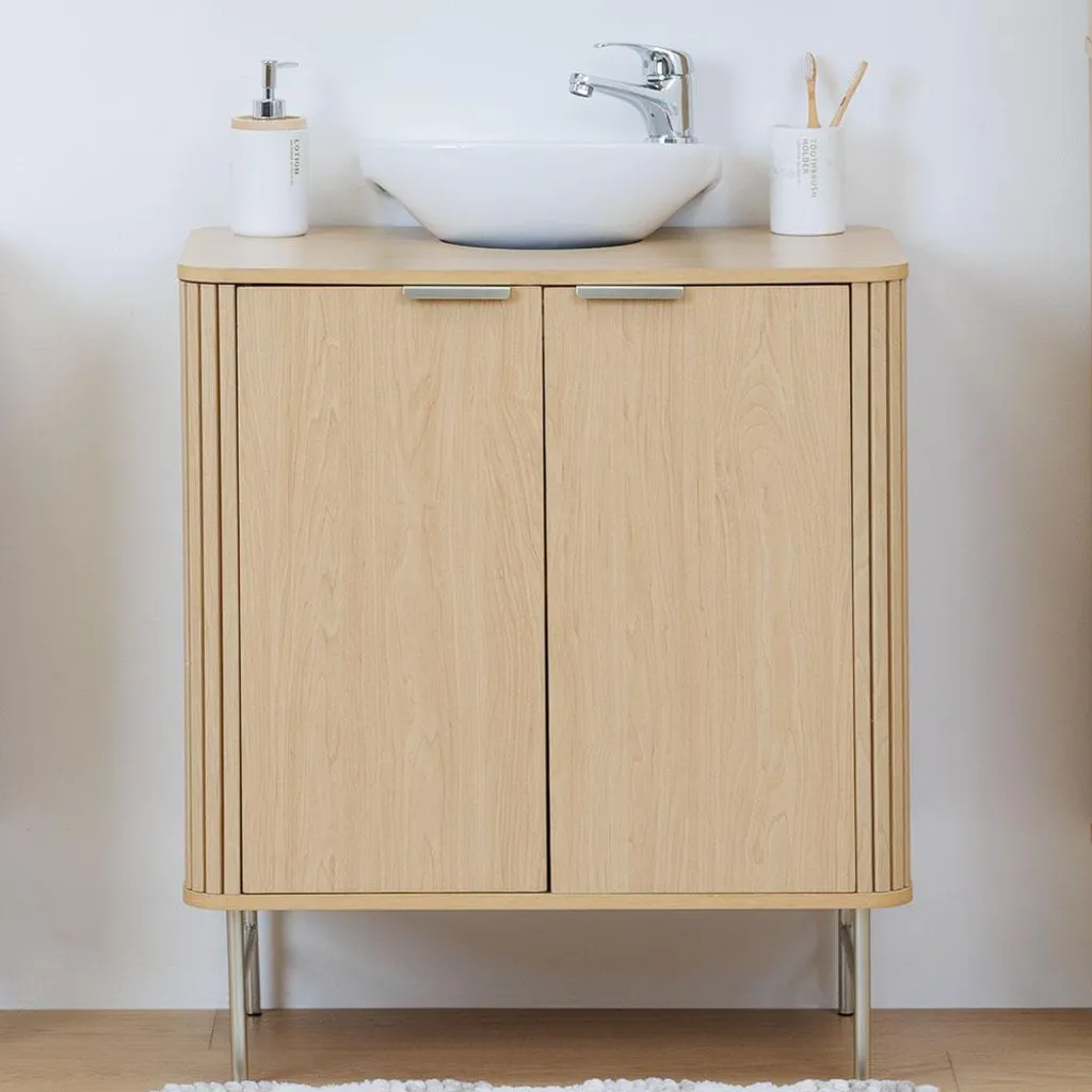 Meuble bas de salle de bain Tania décor chêne avec rangement vasque