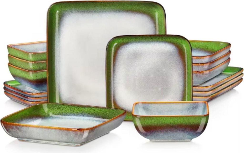 Valenza Serviesset – 16-teilig – 4 Personen – Bunte Keramik – Essteller, Tiefe Teller & Frühstücksteller – Vielseitiges Küchenservies