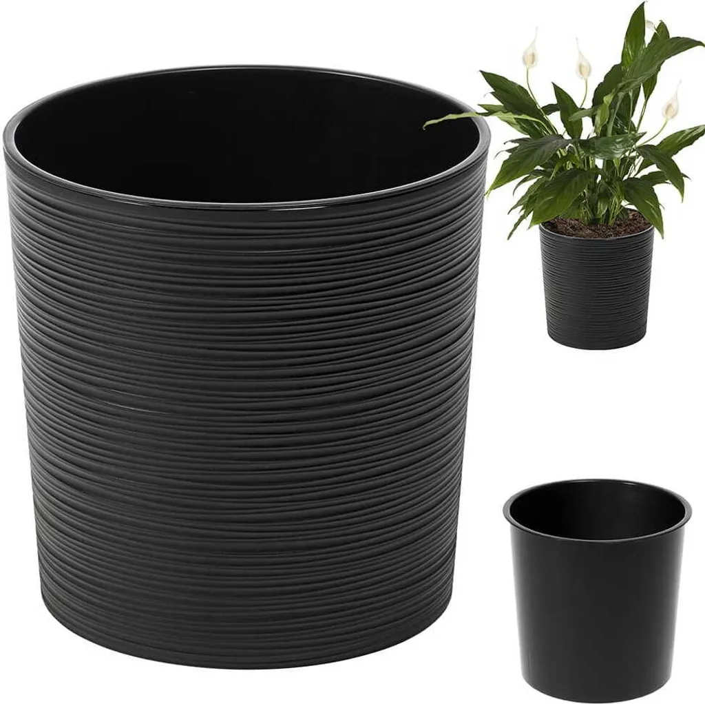Cache-pot design rond Malwa noir 19 cm avec bac de plantation interne - 2