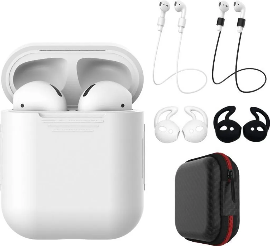 Kit AirPods Sport Silicone Bianco: 6 Cover + Cinghia Sicurezza Running