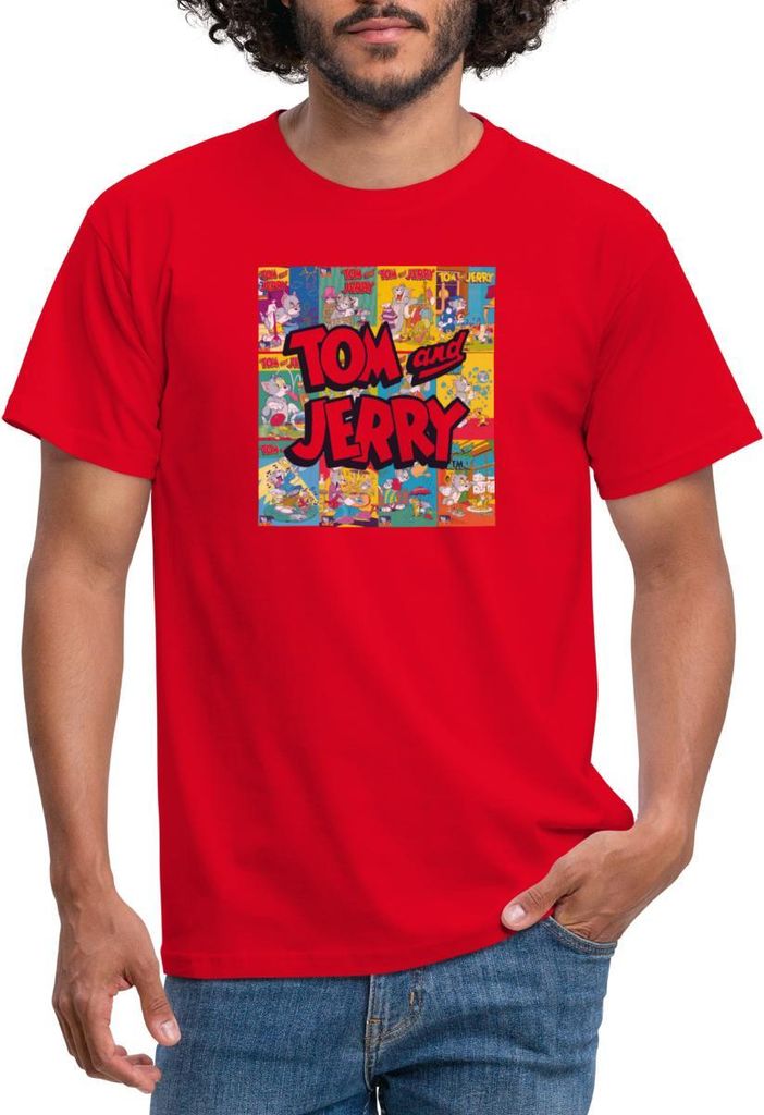 Spreadshirt Tom Und Jerry Logo Mit Vintage-Cover Collage Männer T-Shirt, L, Rot