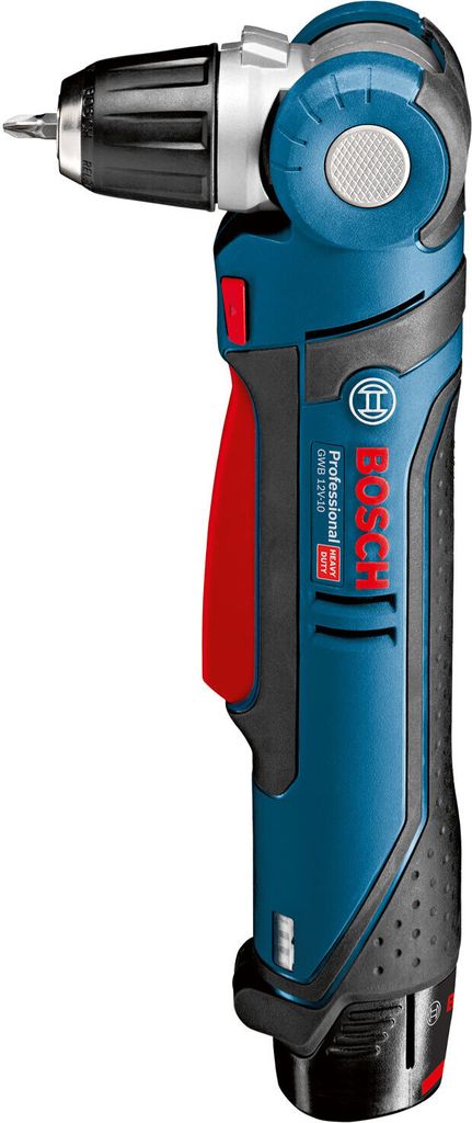 A Bosch GWB 12V-10 cordless angle drill is shown against a white background.