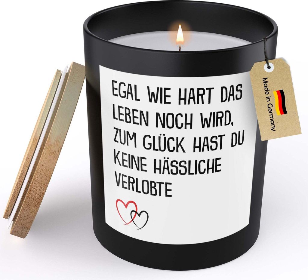 22Feels Verlobungsgeschenk Männer Spruchkerze für Ihn Sojawachs Kerze im Glas "Egal Wie Hart" Verlobte Groom To Be Handgemacht mit Spruch Duft De...