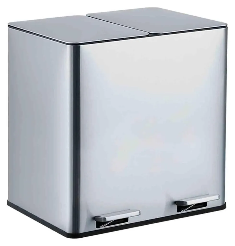 Poubelle à pédale 2 x 15L couvercle silencieux et bacs amovibles Inox