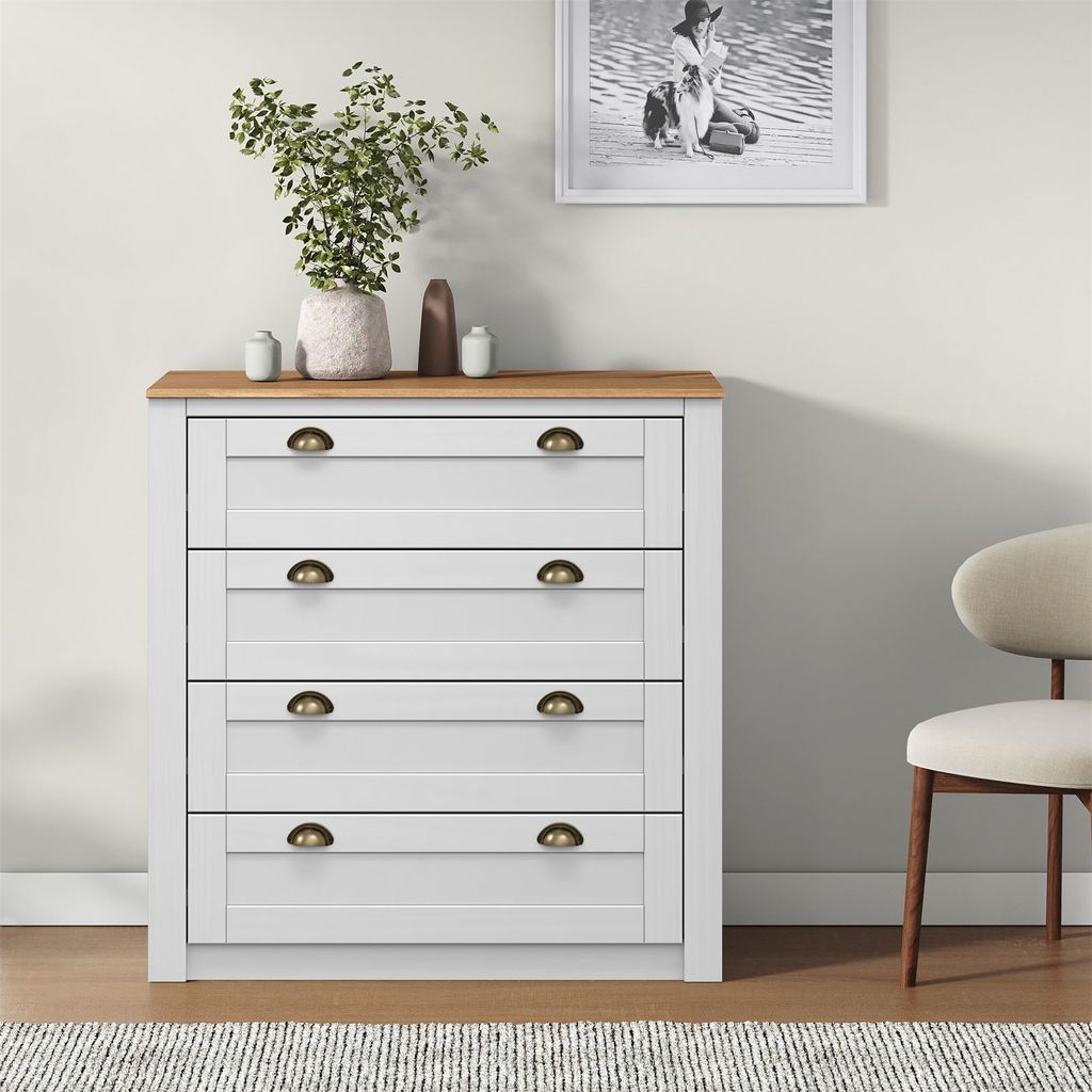 Kommode BOLTON aus Massivholz in weiß/braun, Sideboard mit Produktbild 