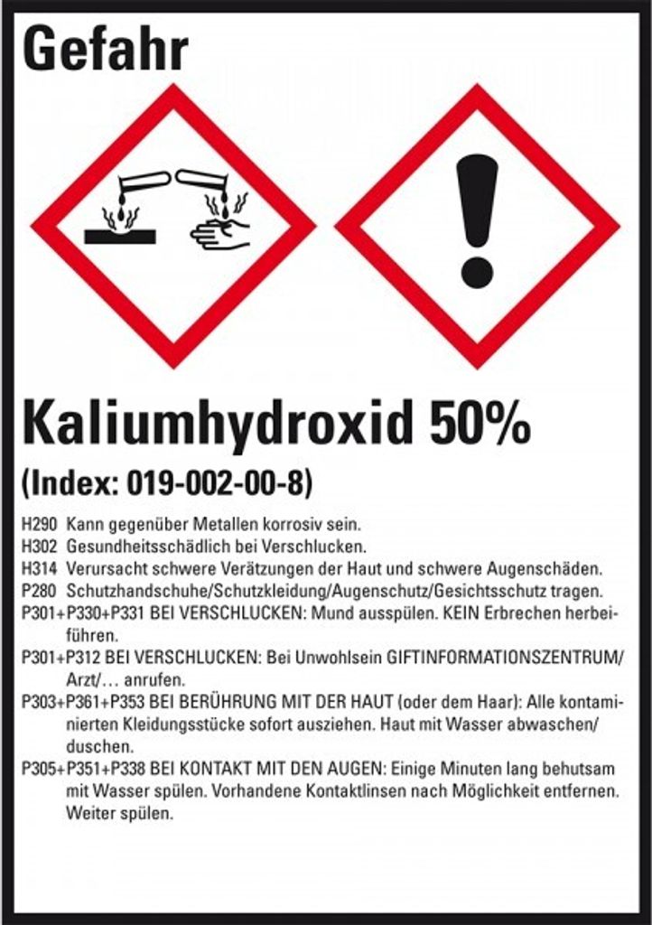 Dreifke Aufkleber I GHS-Etikett Kaliumhydroxid 50%, GefStoffV/GHS/CLP, Folie...