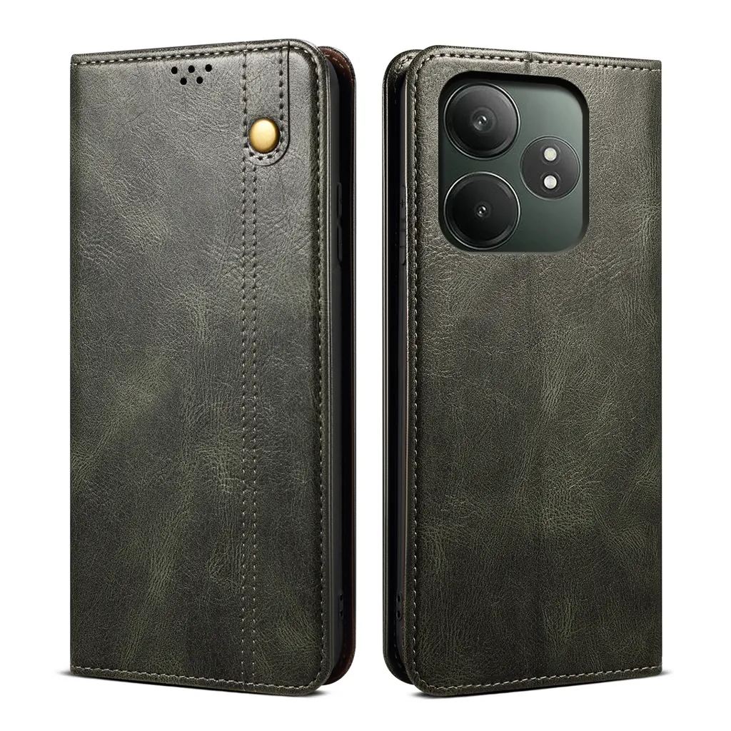 Realme GT 6 / 6T Wallet Case - Cover Shockproof Pelle Verde Stand