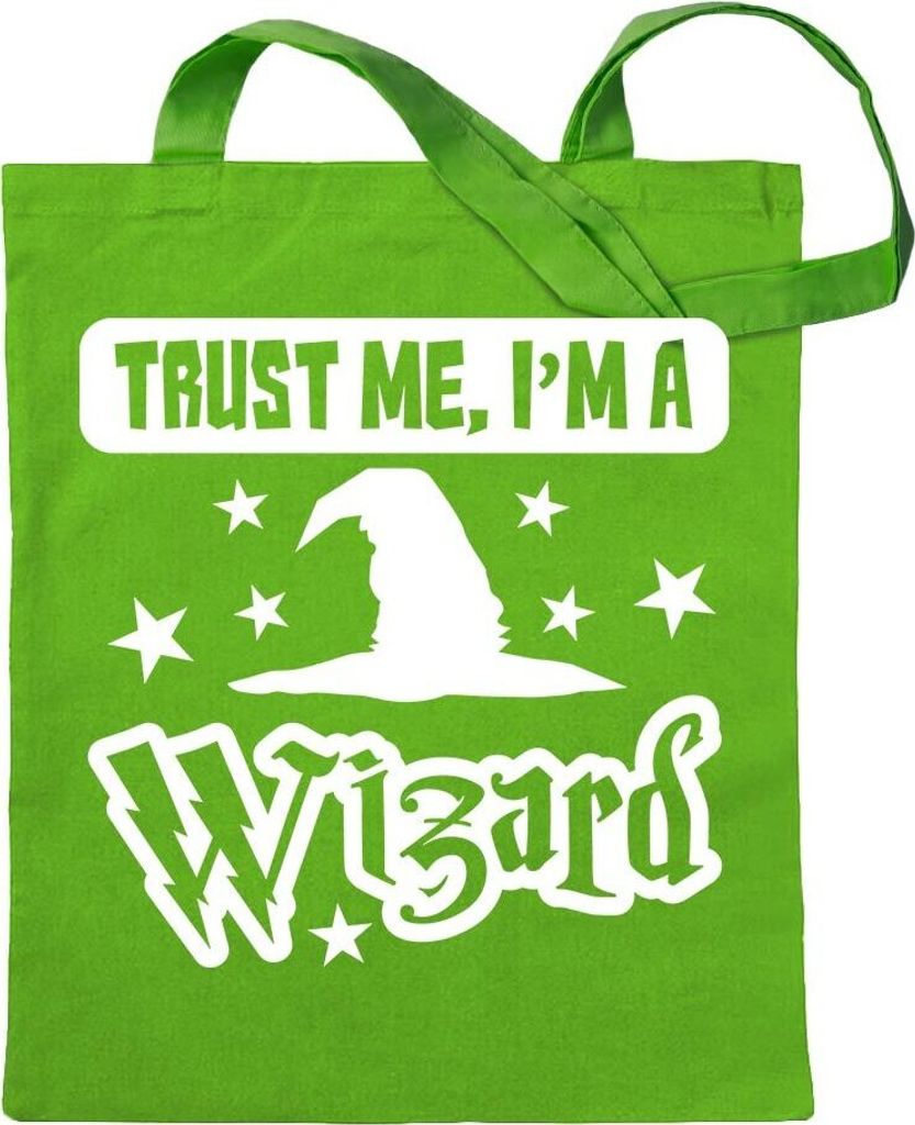 Kiwistar - Baumwolltasche - hellgrün - Trust me, im a wizard - Tragetasche Stoffbeutel Umhängetasche langer Henkel